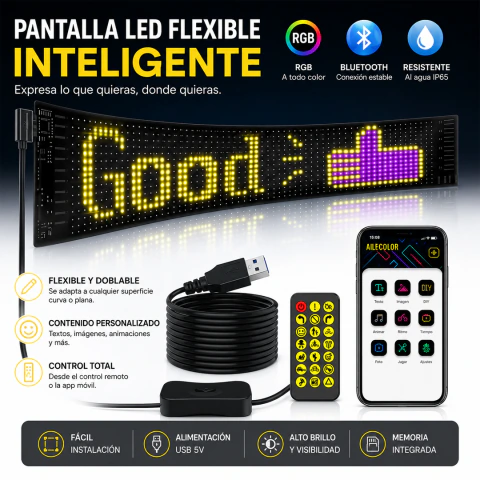 CARTEL LED FLEXIBLE LETRAS PASANTES 12X60CM ALIMENTACION USB/PLUG 12V