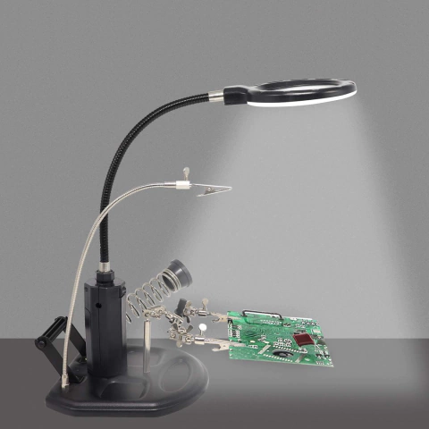 SOPORTE CON LUPA Y LUZ LED TE-802 APOYA SOLDADOR 16LED/9CM/2.5X