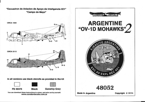 Condor Decals 48052 1/48 Ov-1 D Mohawk Ejercito Argentino