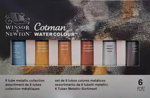 Winsor & Newton W 0390703 Set 6 Acuarela Colores Metalicos Cotman En Pomos 8 Ml