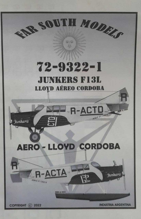 Far South Models 1/72 72-9322-1 Junkers F13L Lloyd Aero Cordoba