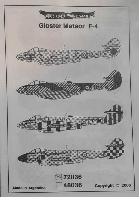 Condor Decals 72036 1/72 Gloster Meteor F-4 Fuerza Aerea Arg