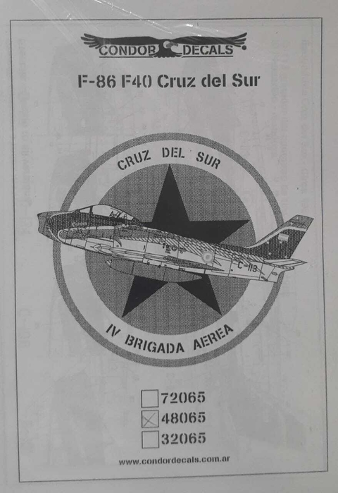 Condor Decals 48065 F-86 F40 Cruz del Sur