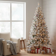 Arbol de navidad nevado de 150 cm con pie de metal