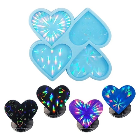 molde de silicona holografico 4 corazones