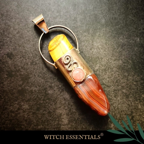 Talismán Biterminal Ojo de Tigre + Rodocrosita + Fluorita