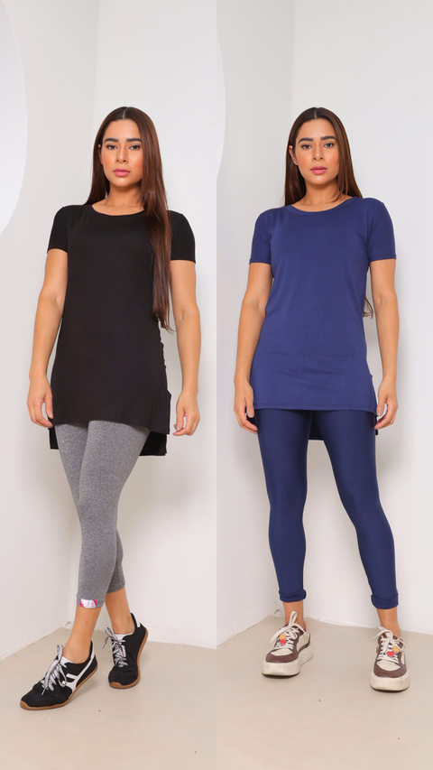 Kit 2 Vestidos Camisão Vest Legging - Tam. Unico - Preto e Azul
