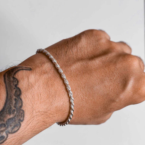 Pulseira cordão baiano 3mm em prata