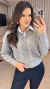 Blusa Feminina Tricot Mousse Detalhe Gola De Camisa na internet