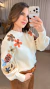 Blusa Feminina Tricot Manga Longa Flores - Ana Milla