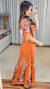 Vestido Feminino Midi Viscolinho Manga Larga Decote Quadrado - Ana Milla