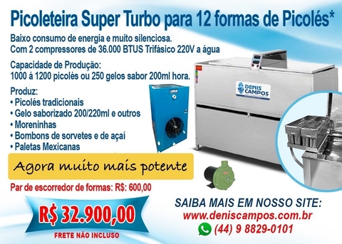Picoleteira para 12 Formas Super Turbo 1.100 a 1.200 Picolés hora