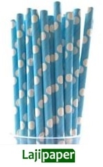 CANUDOS DE PAPEL 6 mm X 200 mm Com 12und - Azul Claro e Branco Bolinhas