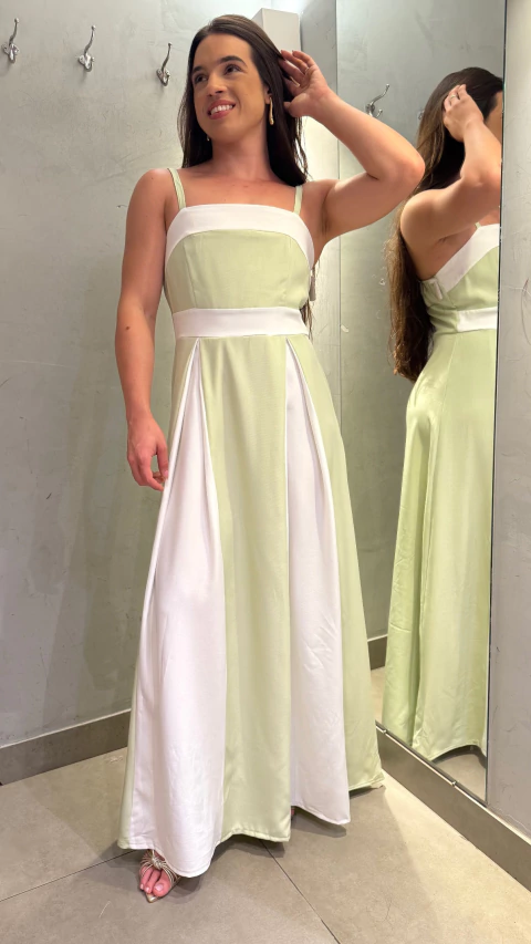 vestido longo bicolor