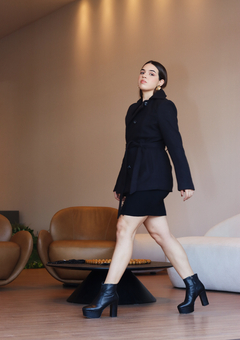 Trench coat lã batida e faixa com amarração - Fab.