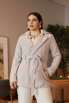 Trench coat lã batida e faixa com amarração - loja online