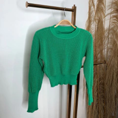 Cropped tricô liso manga longa