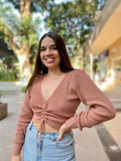 Cropped tricô manga longa amarração busto - comprar online