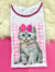 T SHIRT - LUXE WHITE - SWEET CAT - COM PEDRARIAS + APLICAÇÕES