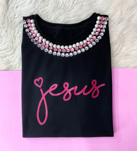 T SHIRT - LUXE BLACK - JESUS - COM PEDRARIAS