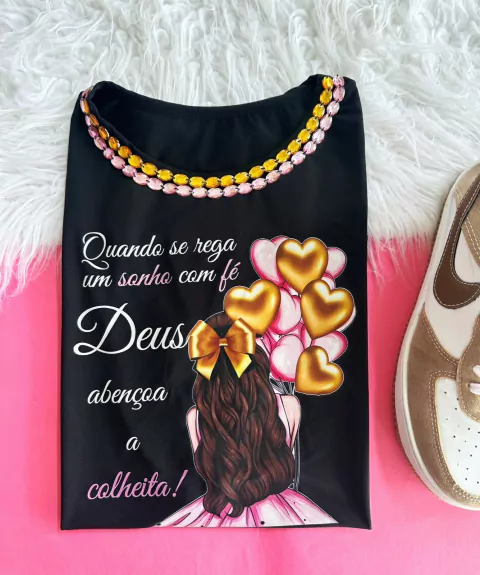 T SHIRT - LUXE BLACK - DEUS ABENÇOA A COLHEITA - COM PEDRARIAS - comprar online