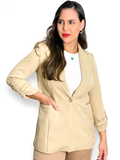 BLAZER ALONGADO ALFAIATARIA COM BOTÕES NA MANGA - BEGE