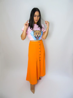 SAIA MIDI DE LINHO COM BOTÕES - LARANJA - comprar online