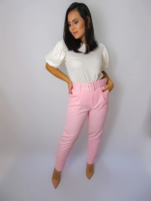 CALÇA DE ALFAIATARIA COM CINTO - ROSA CLARO