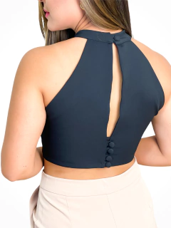 CROPPED EM ALFAIATARIA COM DECOTE NADADOR - PRETO - Lola Collection