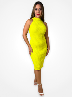VESTIDO MIDI DE LINHA CAVADO E GOLA ALTA - VERDE LIMA