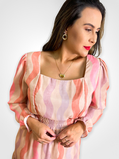 VESTIDO CURTO CHIFFON MANGA LONGA ESTAMPADO - Lola Collection