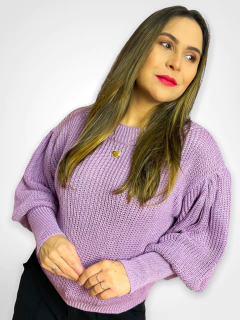 BLUSA DE FRIO DE LINHA COM MANGA BUFANTE E PUNHO - LAVANDA - comprar online