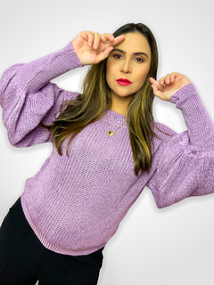 BLUSA DE FRIO DE LINHA COM MANGA BUFANTE E PUNHO - LAVANDA na internet