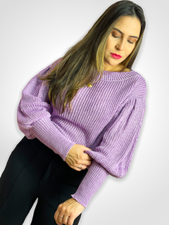 BLUSA DE FRIO DE LINHA COM MANGA BUFANTE E PUNHO - LAVANDA - Lola Collection