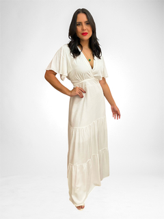 VESTIDO LONGO MANGA CURTA E DECOTE EM V - comprar online