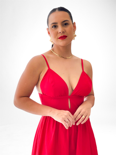 VESTIDO MIDI DE TRICOLINE COM ALÇA E DECOTE EM V na internet