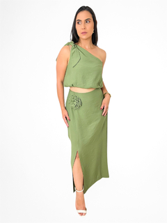 CONJUNTO DE SAIA MIDI E CROPPED NULA MANGA - VERDE PISTACHE - comprar online