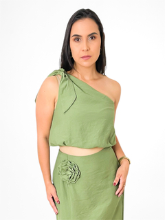 CONJUNTO DE SAIA MIDI E CROPPED NULA MANGA - VERDE PISTACHE na internet