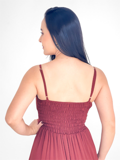 Imagem do VESTIDO MIDI DE VISCOSE COM ALÇA E LASTEX ATRAS - MARROM