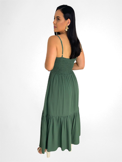 VESTIDO MIDI DE VISCOSE COM ALÇA E LASTEX ATRAS - VERDE MILITAR na internet