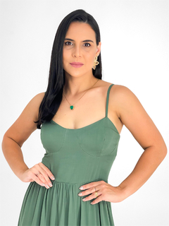 VESTIDO MIDI DE VISCOSE COM ALÇA E LASTEX ATRAS - VERDE MILITAR - loja online