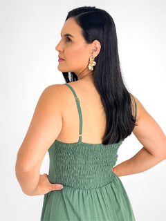 Imagem do VESTIDO MIDI DE VISCOSE COM ALÇA E LASTEX ATRAS - VERDE MILITAR
