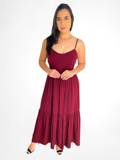 VESTIDO MIDI DE VISCOSE COM ALÇA E LASTEX ATRAS - VINHO - comprar online