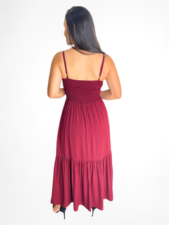 VESTIDO MIDI DE VISCOSE COM ALÇA E LASTEX ATRAS - VINHO na internet