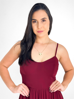 VESTIDO MIDI DE VISCOSE COM ALÇA E LASTEX ATRAS - VINHO - loja online