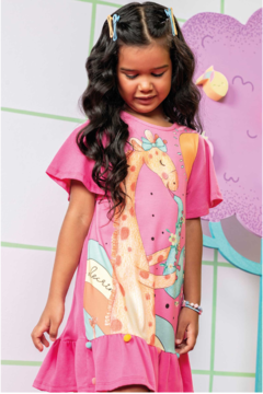 Vestido Infantil Verão Girafa Kukie Rosa - comprar online