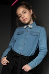Camisa Infantil Vic Vicky em Jeans com Elastano e Aplicação em Pérolas