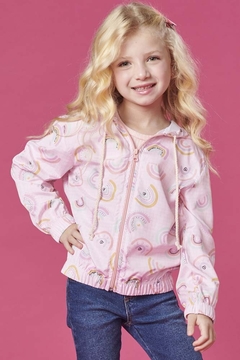 Jaqueta Corta Vento Colors em Nylon Sublimado Rosa com Arco íris - Divininhas