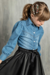 Camisa Infantil em Jeans com Mangas Bufantes Infanti