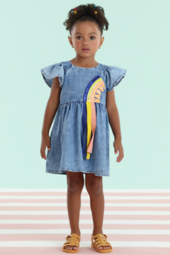Vestido Infantil Jeans Mon Sucré Happy com Lantejoulas